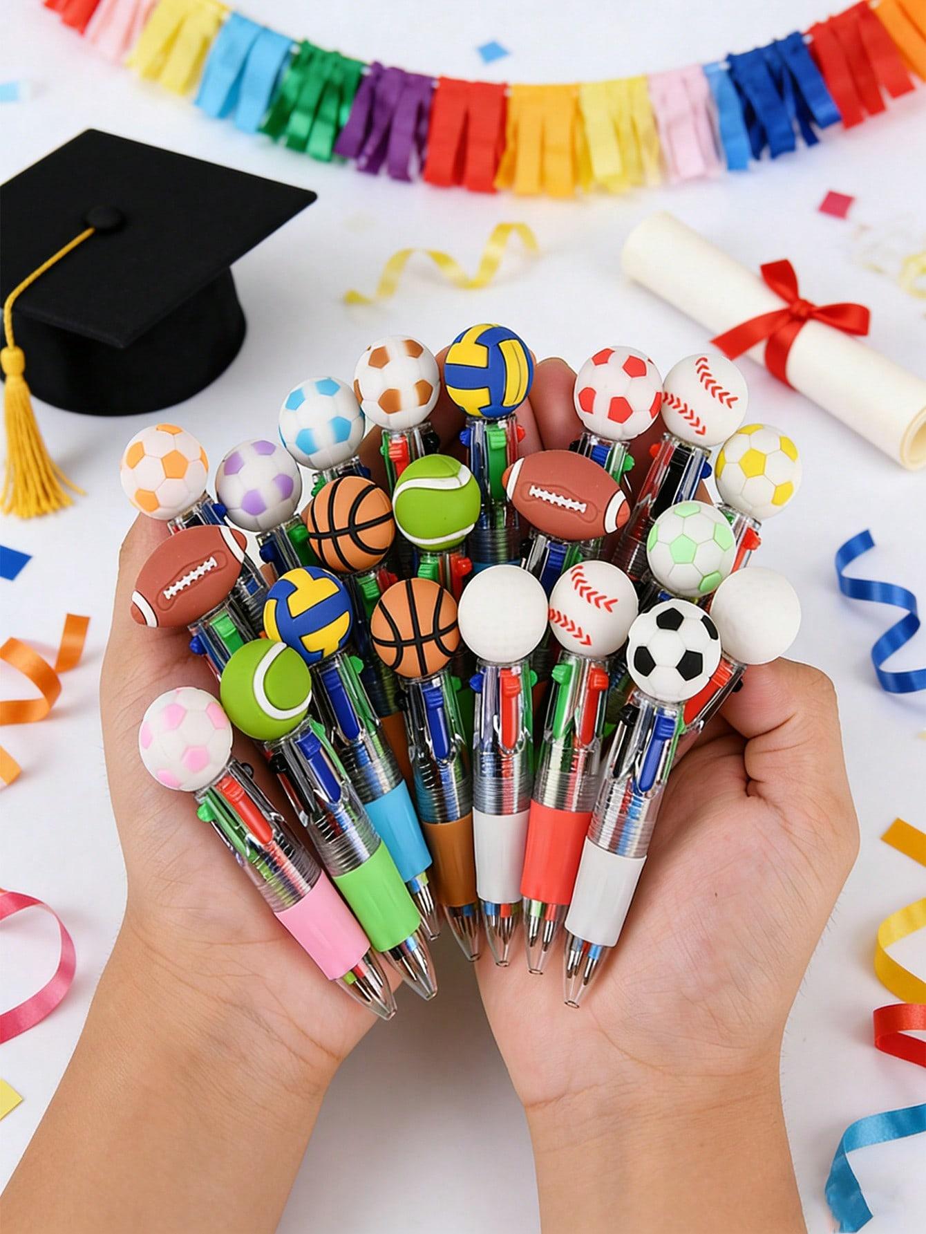 10Pcs Retractable Sports Ballpoint Pens, Mini Space Pen with Football/basketball/rugby Decor, Cute Stationery Set for School, Parties, Gifts