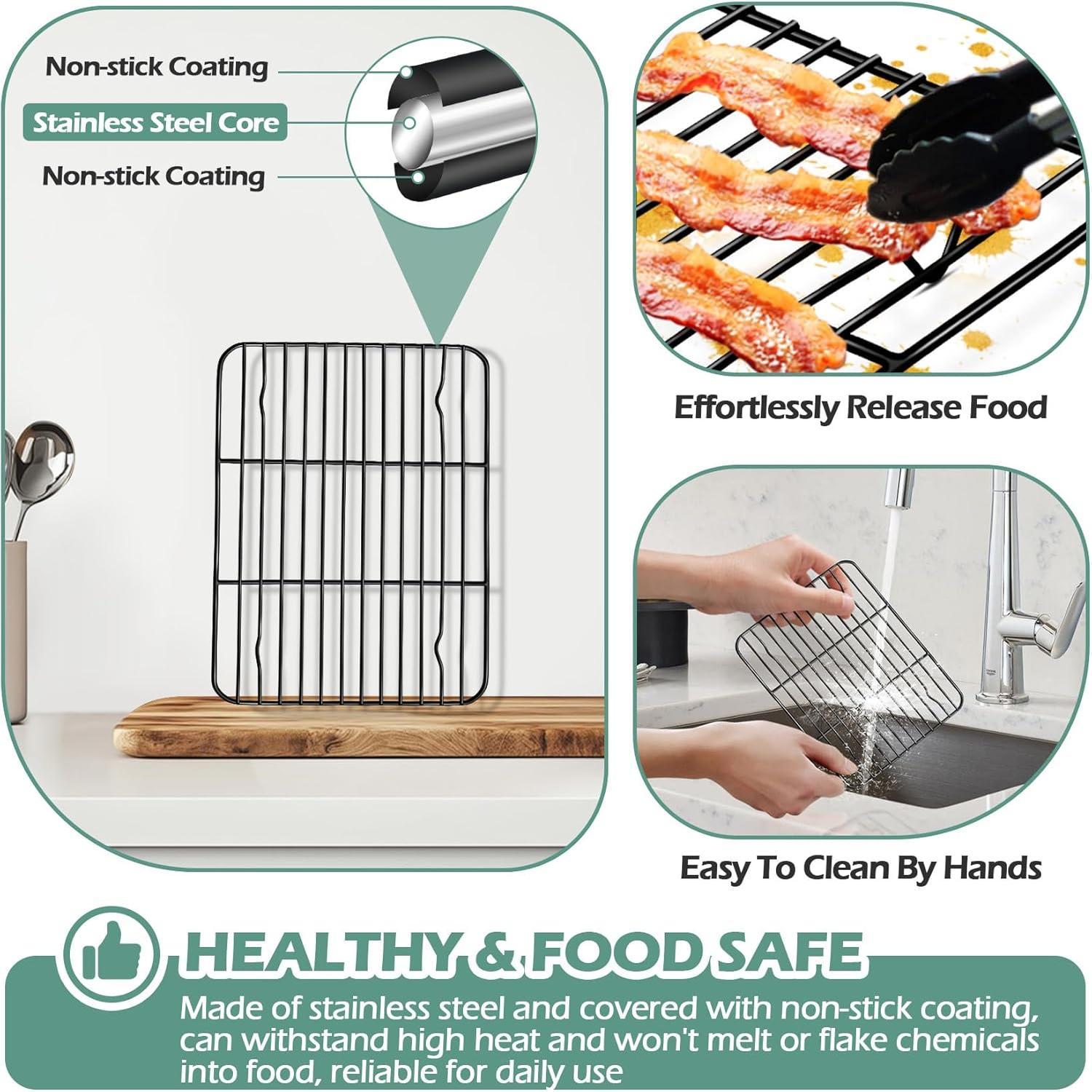 Small Cooling Rack (Set of 2), 8.75'' x 6.25'' Coated Stainless Steel Wire Rack Baking Racks for Cooking Grilling Cooling, with Non-stick Coating,  & Sturdy, Oven safe & Easy Clean