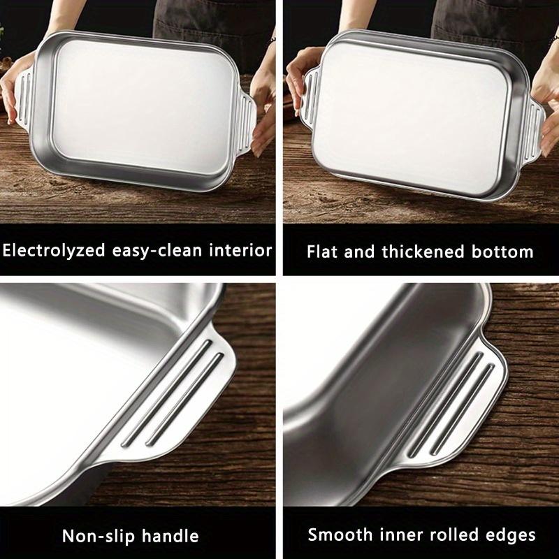 1/2/4PCS Extra Large Thickened Stainless Steel Fish Roasting Pan with Lid - Rectangular Non-Stick Oven Tray, Ideal for Desserts, Bread & Seafood - Perfect for Grilling & Buffet Serving | Spacious Design, Great Christmas Gift