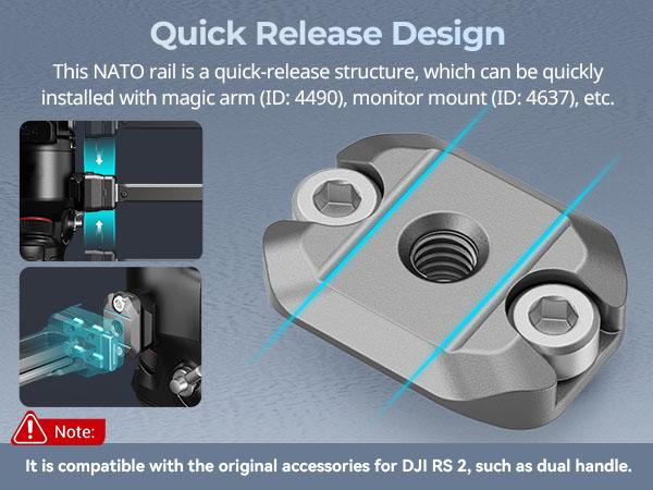 SMALLRIG HawkLock H21 Quick Release Mini NATO Rail for DJI RS 2 / RS2 / RS3 / RS3 Pro / RS3 Mini / RS3 / RS4 Pro Stabilizers - 4640