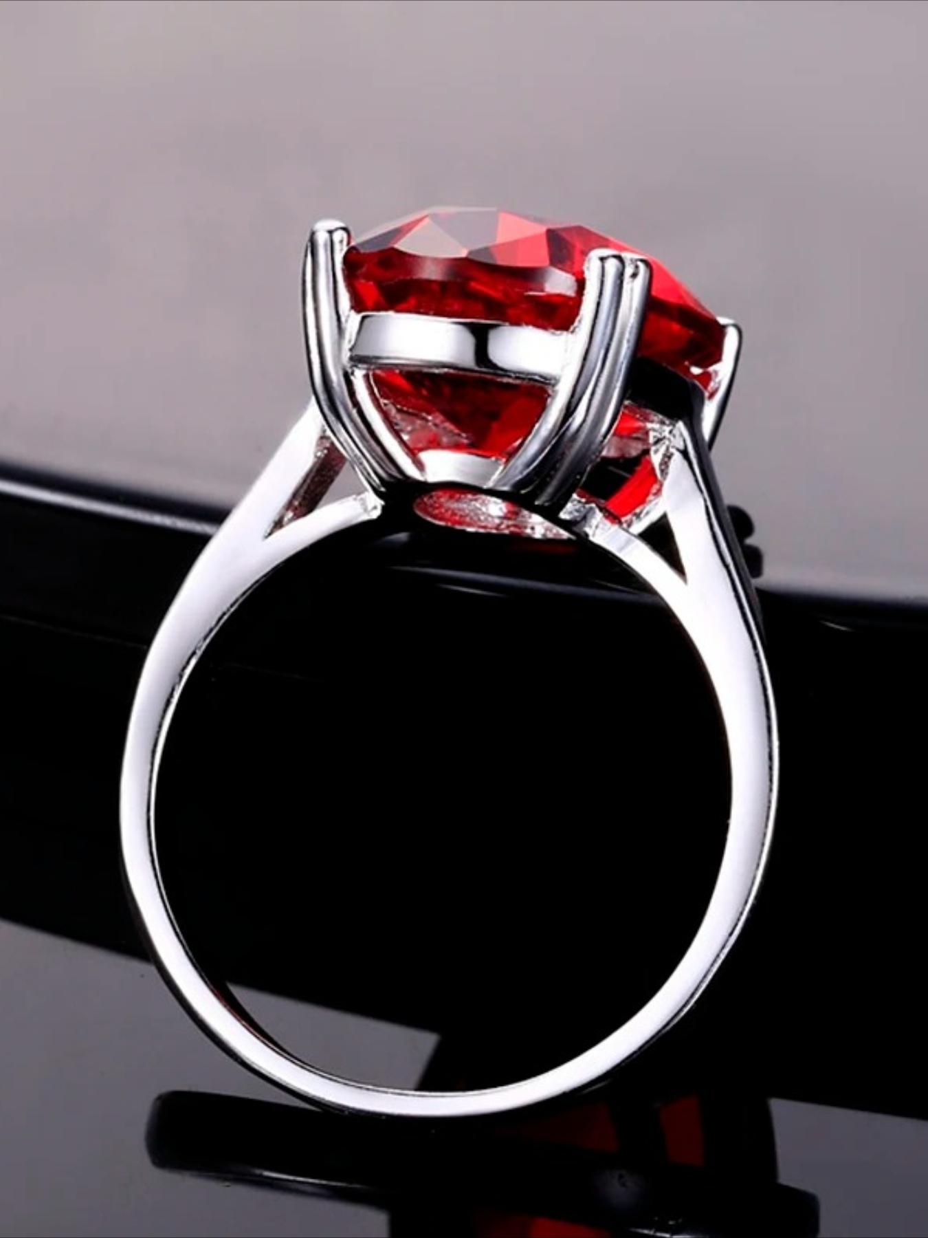 Red Ruby Oval Egg Shape Gemstone Silver Plated Wedding Rings For Women Bridal Fine Jewelry Engagement Bague Accessories GIft