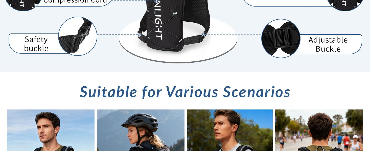 Lightweight Tactical Running Hydration Vest with Velcro Panel, 1.5L Leak-Proof Water Bladder, Adjustable Chest Pack for Unisex, Ideal for Trail Running, Hiking, Marathon and Outdoor Fitness