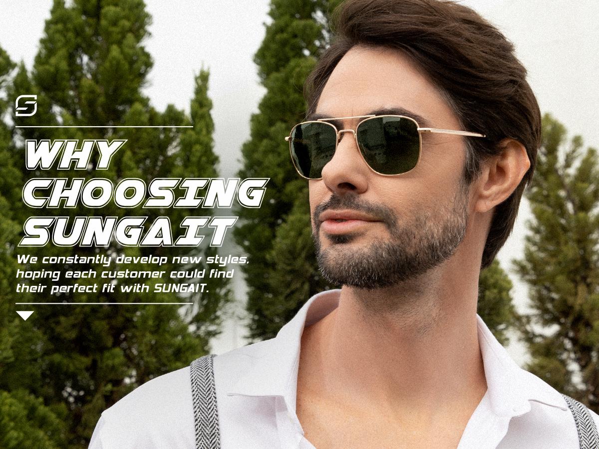 SUNGAIT Multi-pack Men's Military Aviator Polarized Sunglasses Vintage Square Pilot Shades Bayonet Temples HD UV400 Lens Unisex Driving Fishing