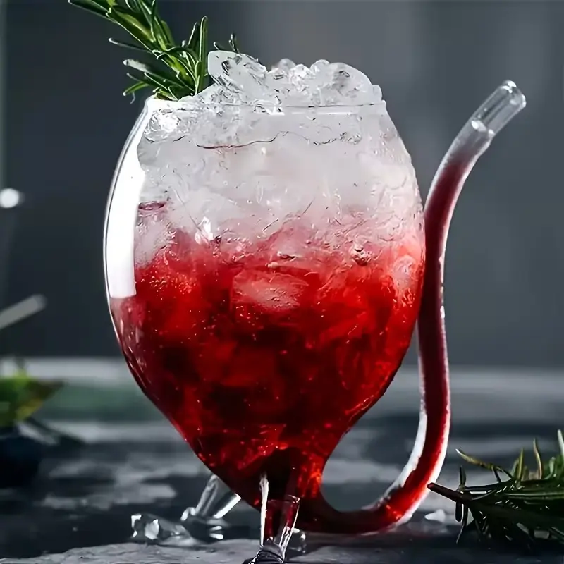 Irregular Glass Vampire Wine Glass with BuiltIn Straw, Creative Cocktail Glass, Perfect for Juice, Wine, Party Supplies, Camping, Birthday Gifts, Couple Cups & Holiday Gifts, Drinkware