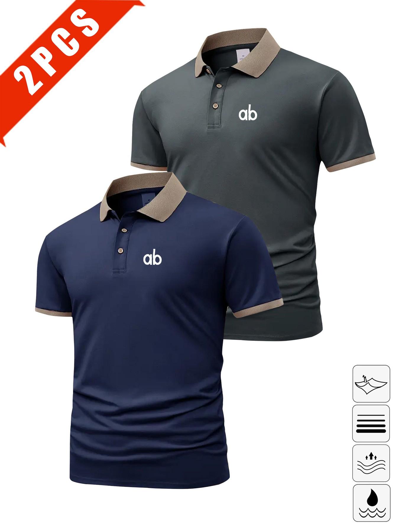 Men's Summer Polo Shirts, 2-Pack Short Sleeve Print Tees, Breathable Casual Golf Wear, Slim Fit Multi-Color Sportswear, Perfect Gift