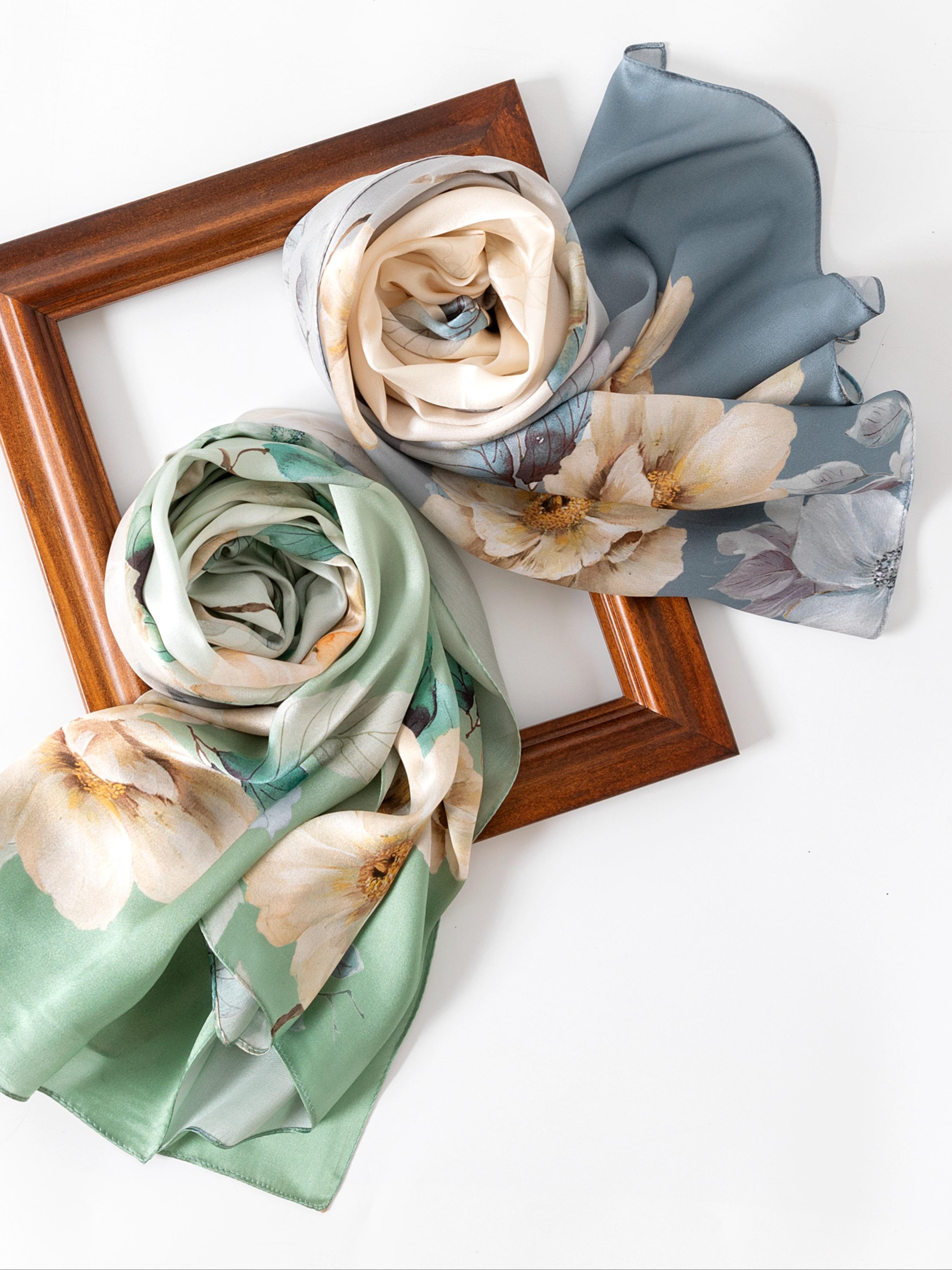 67.7x20.87 Inch Silk Shawl for Women, Vintage Chinese Print, Soft and Skin-Friendly, Perfect for Daily Wear, Party and Event Accessories