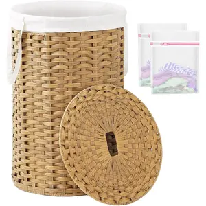Large Laundry Hamper Laundry Basket Round 34.3 Gal (130 L) Handwoven Wicker Laundry Baskets Rattan Laundry Basket with Laundry Bag Handles 2 Mesh Bags for Living Room Bedroom