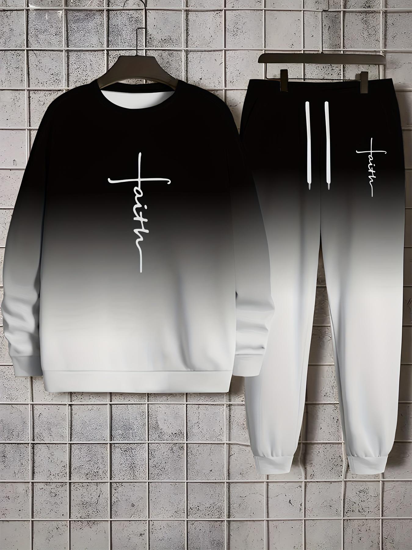 Comfortable Men's Casual Set - Soft Long Sleeve Round Neck Top and Stylish Printed Comfortable Running Pants, Machine Washable, Easy to Care for, Suitable for Daily Leisure