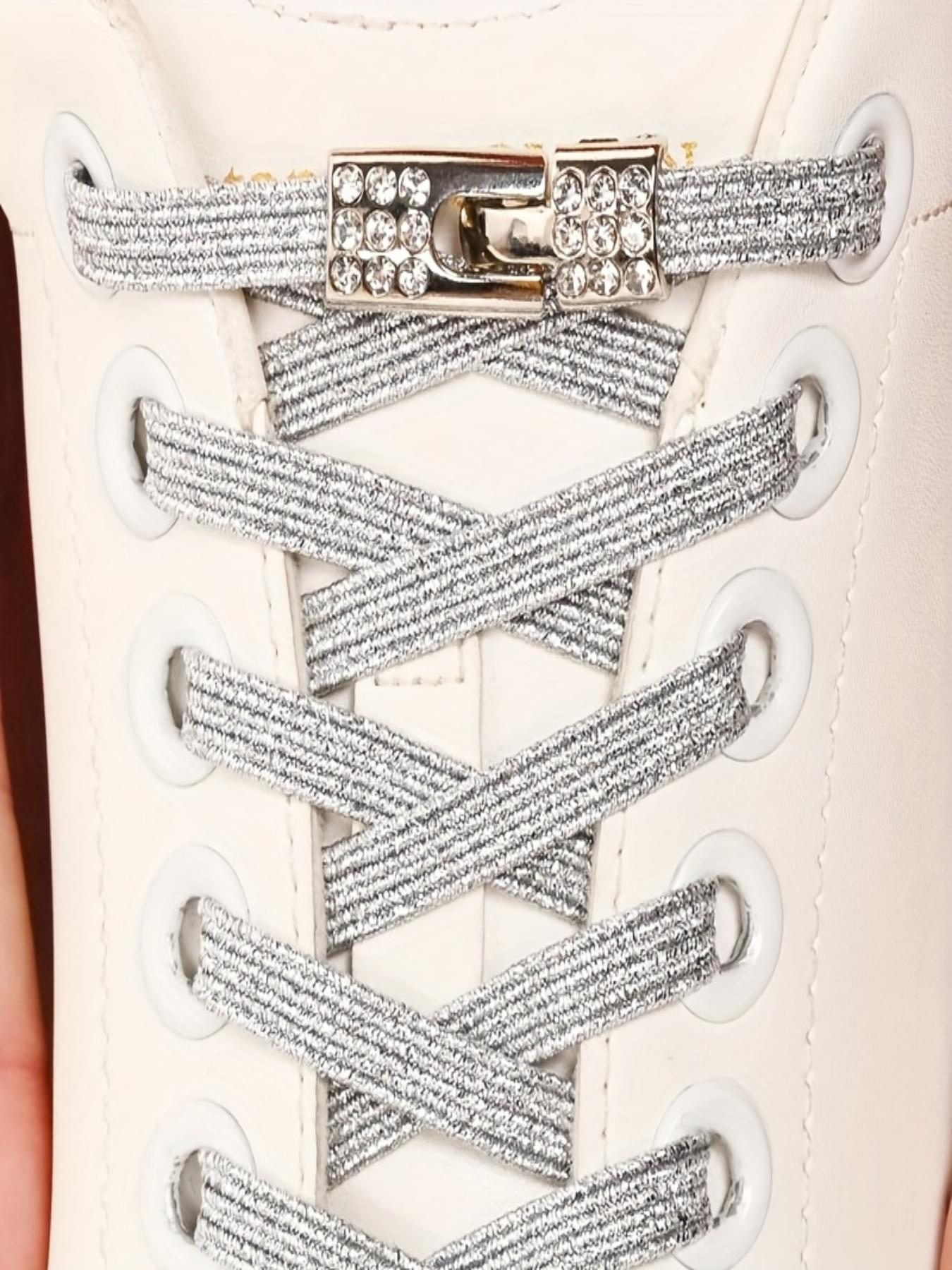 Diamond Buckle Shoe Laces, No-Remove Shoelaces, 2 Elastic Bands and 2 Buckles, Colorful Gradient Shoelaces for Casual and Sports Shoes, Stretchy Shoelaces