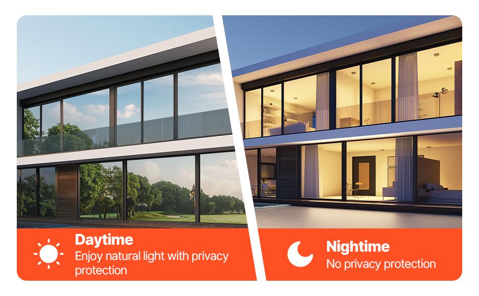 VEVOR Window Privacy Film, One Way Window Tint, Privacy Mirror Reflective Film, Sun Blocking Heat Control Glass, Self-Adhesive, See out Not in Window Film for Home and Office, Silver, 36 inx 49.3 ft