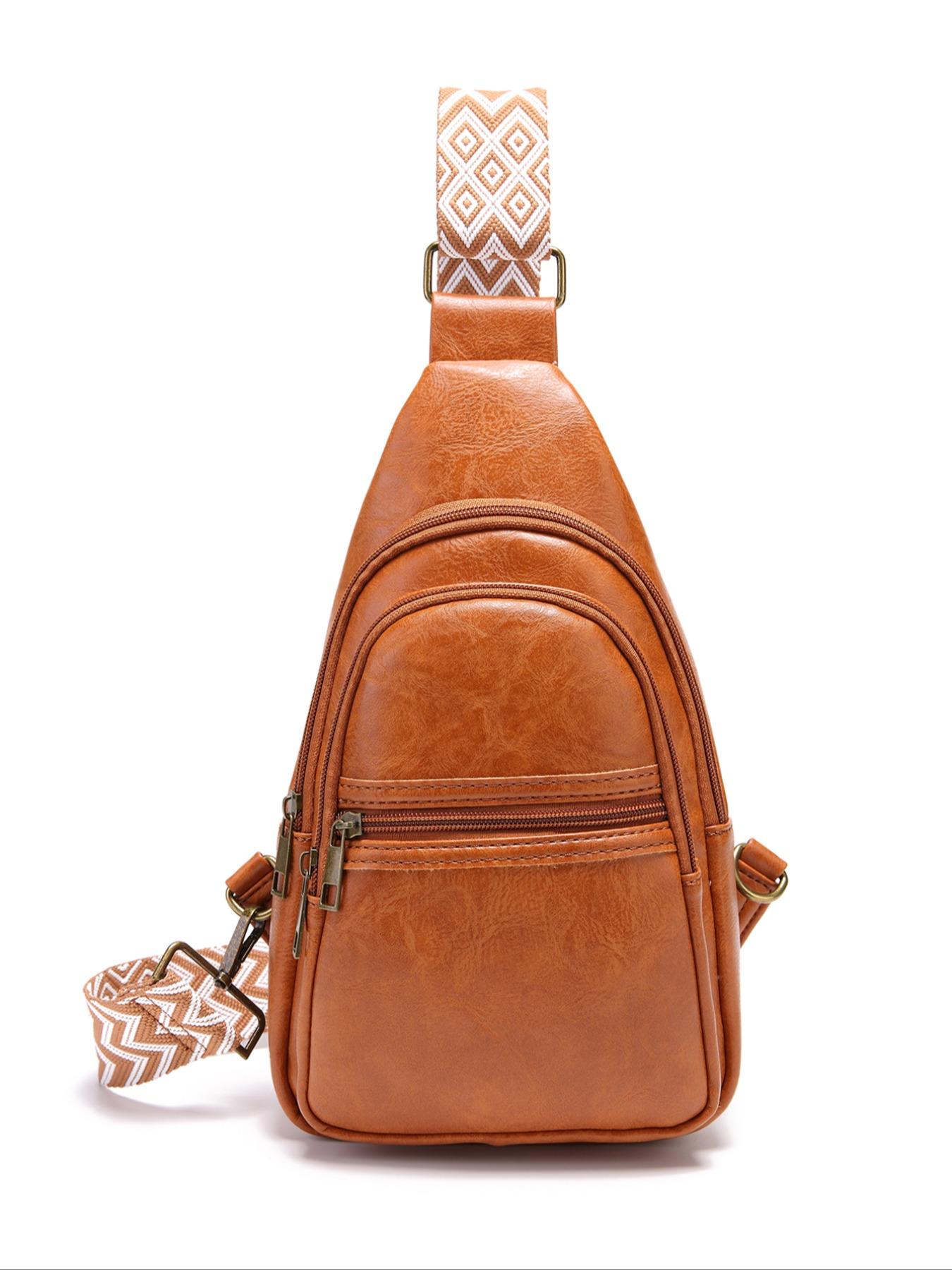 Fashion Retro Shoulder Strap Crossbody Bag, Ethnic Pattern Boho Style Belt Bag, All Seasons Zipper Design, Plain Pattern_pro