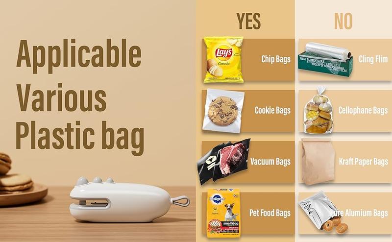 Mini snack bag sealing machine,USB rechargeable chip knife, plastic bag resealing machine, keep food fresh food storage sealer