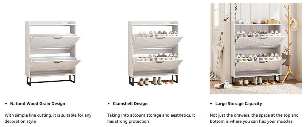 Vabches Entryway Shoe Storage Cabinet with Flip Drawers, Freestanding Shoe Organizer with Metal Legs, Slim Shoe Rack Cabinet