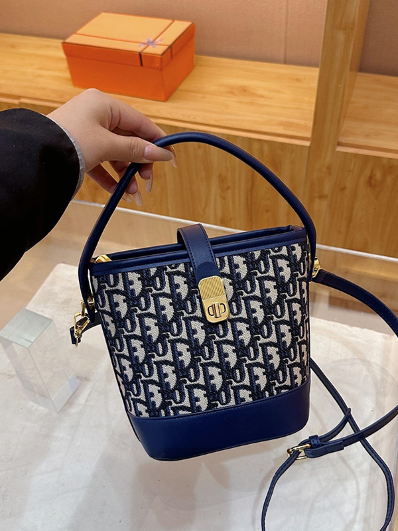 Elegant Embroidered Handbag, Canvas Bag, Versatile Bucket Bag, Compact Shoulder Crossbody, Perfect for Daily Commute & Shopping, Stylish Minimalist Design