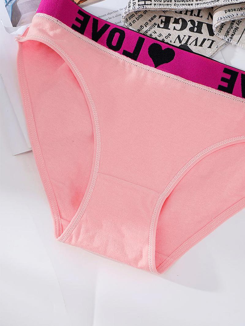 24pcs Women's Heart & Letter Tape Knicker Soft Comfy Breathable Panty, Women's  Letter Tape High Waist Knicker, Soft Comfy Breathable Panty for Daily Wear, Underwear for All Seasons