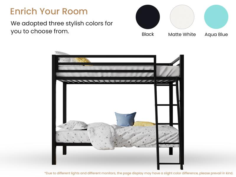 SHA CERLIN Twin Over Twin Metal Bunk Bed |【Frame Only No Mattress】Industrial Design with Inclined Stairs & Full-Length Guardrail/Space-Saving, Easy to Climb & Assemble/Perfect for Juniors#ChristmasGifts#TikTokShopBlackFriday