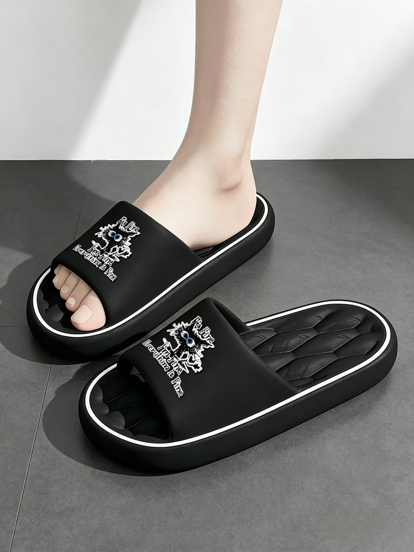 Grunge Style Letter Print Slides, Comfy Squishy Eva Slippers, & Streetwear Open Toe Slides, Comfortable Footwear for Daily Wear