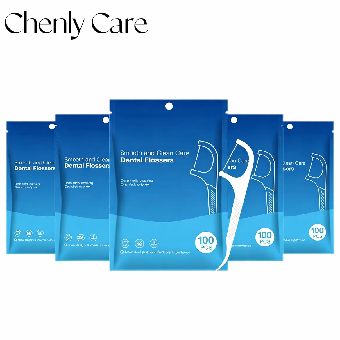 Chenly Care Adult Oral Dental Floss Picks, 5 Compact Packs (100 Pieces Each), Unflavored Shred-Resistant Disposable Sticks, Portable for Home & Travel Daily Teeth and Gum Care