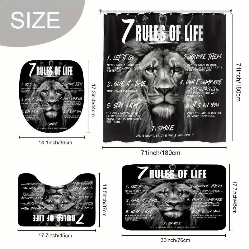 1/4-piece retro-style shower curtain set with quotes from the African American classic Animal Kingdom, including a non-slip mat, U-shaped rug, and toilet seat cover, bathroom décor, Bathroom Accessory, Bathroom Decor And Accessories, comes with 12/24 hook