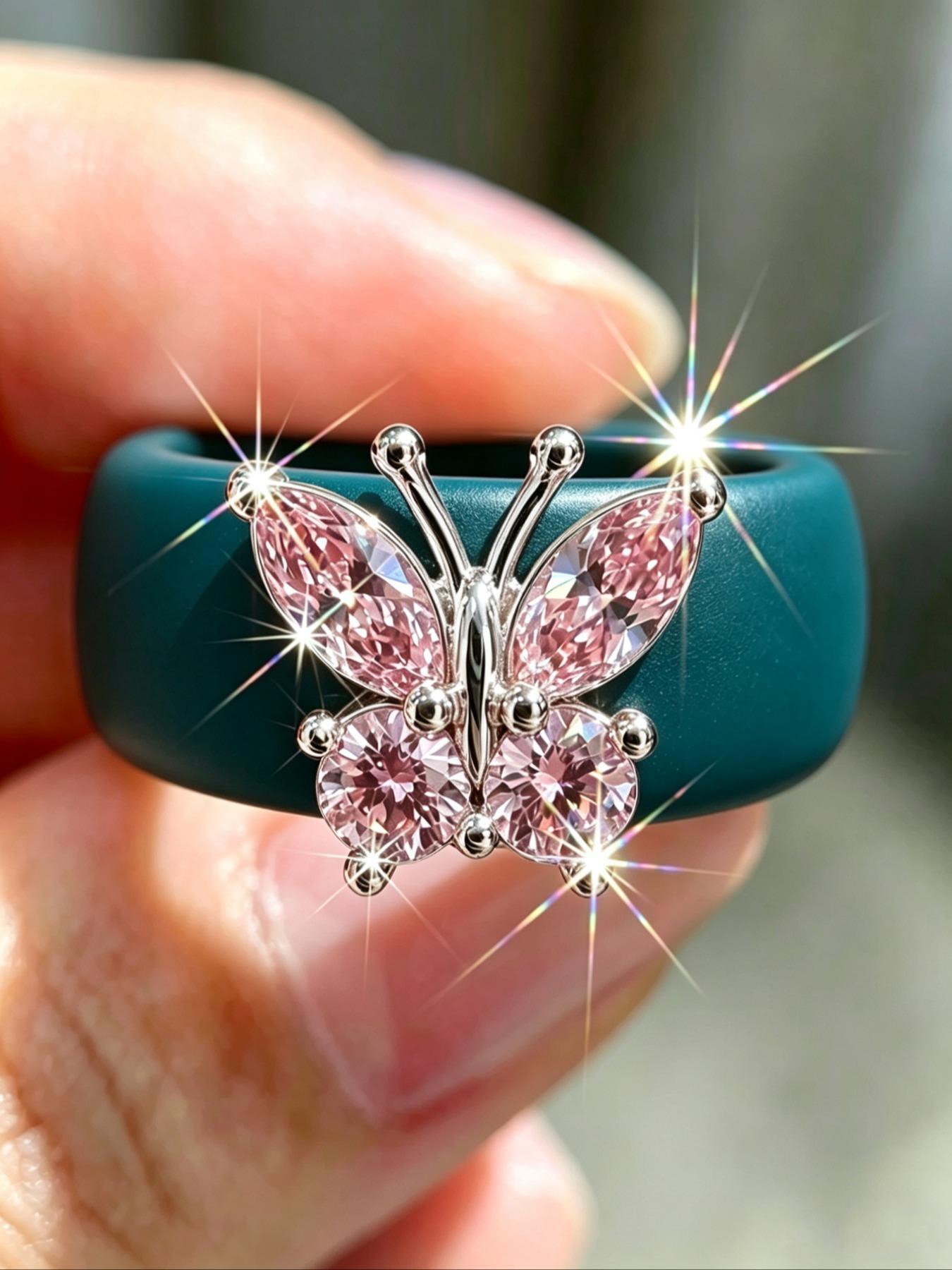 Elegant Butterfly Zircon Silicone Ring for Women, Fashion Promise Ring, Romantic Gift for Best Friends, Perfect Mother's Day Present, High-Quality Luxury Jewelry