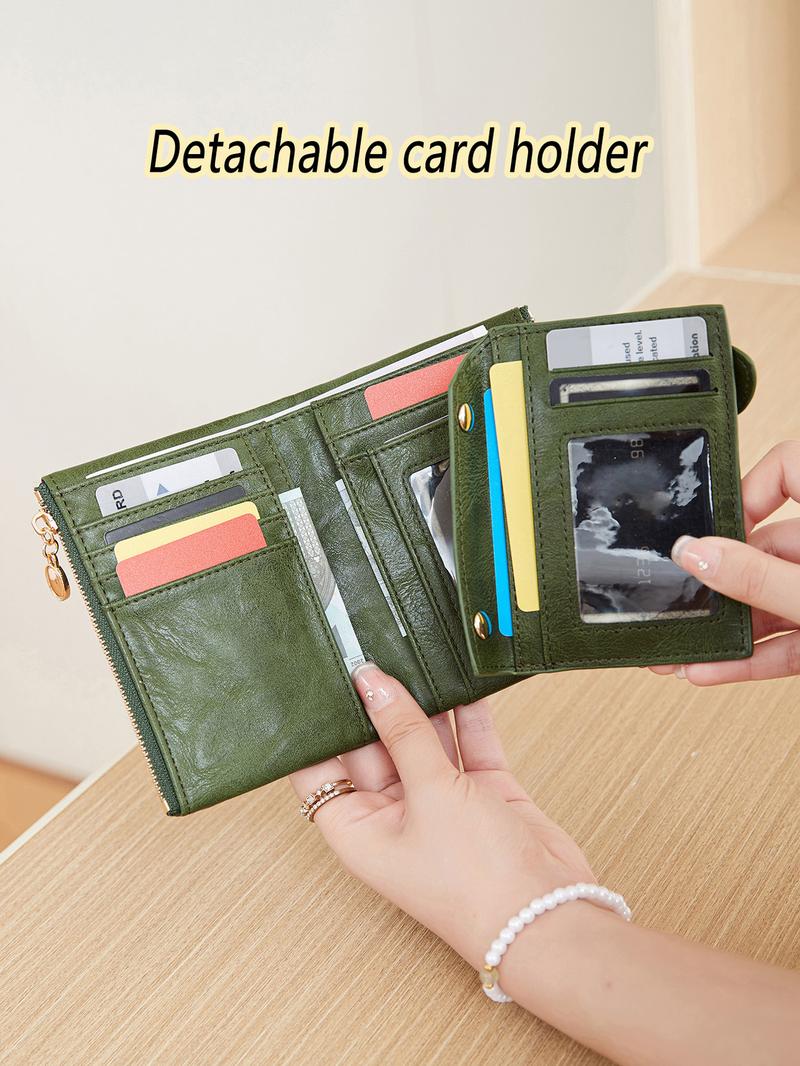 Women's Retro Zipper Short Wallet, Multi Card Slot Bifold Wallet, Fashionable Card Holder, Credit Card Organizer, Casual Versatile, RFID Blocking Wallet for Women & Girls