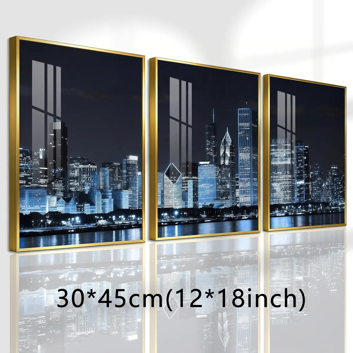 3 Count Aluminum Alloy Frame Canvas， City Night Skyline Fashion Poster， Modern Living Room Decoration， Light Luxury Family Art， Suitable For Bedroom， Corridor And Office Wall Decor， Gift