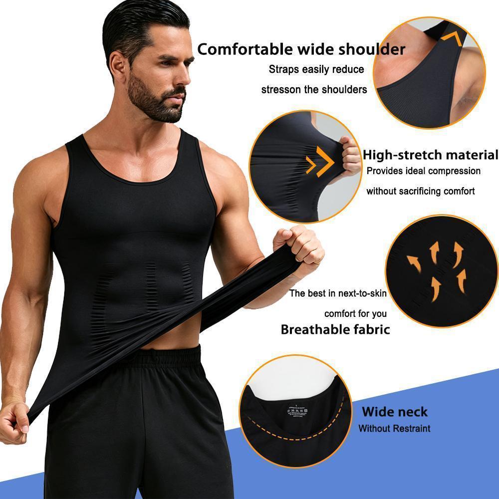 1/2 PACK Men's Sleeveless Solid Compression Fit Fitness Vest Shirt, Athletic Training Apparel Gym Activewear Body Shaper