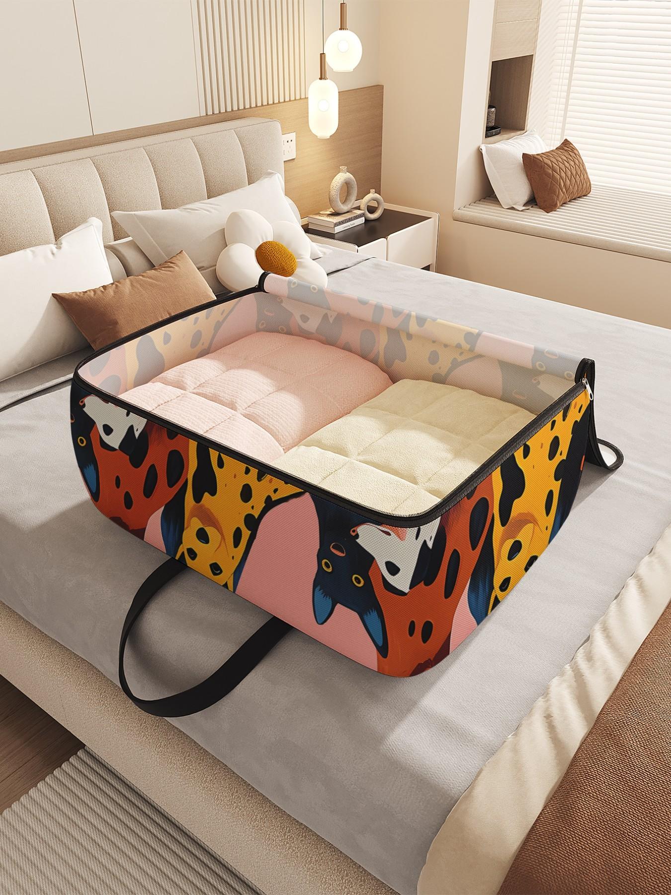 Dog Pattern Storage Box, Space-Saving Large Handheld Organizer, High Capacity Storage, Ideal for Moving, Travel, Camping, Dormitory, Bedroom, Blankets, Print