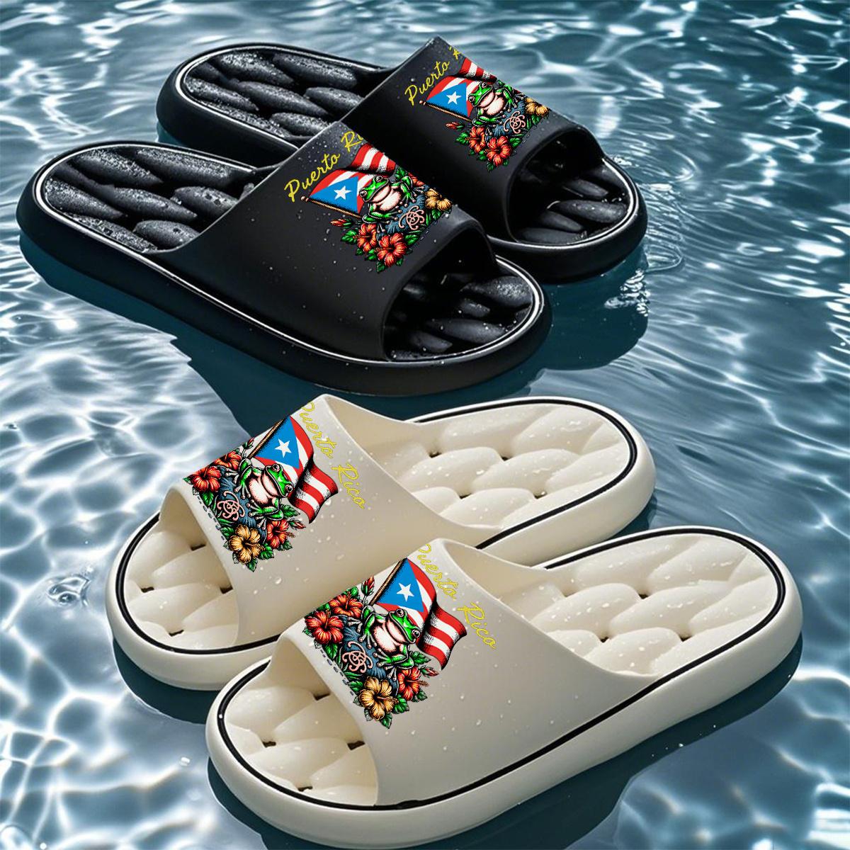 1 pair of new unisex sandals, Puerto Rico frog floral sandals, indoor/outdoor slippers, holiday gift sandals, women's sandals, room sandals, birthday gift sandals, casual sandals, summer EVA sandals, bathroom sandals, beach sandals, House Slides