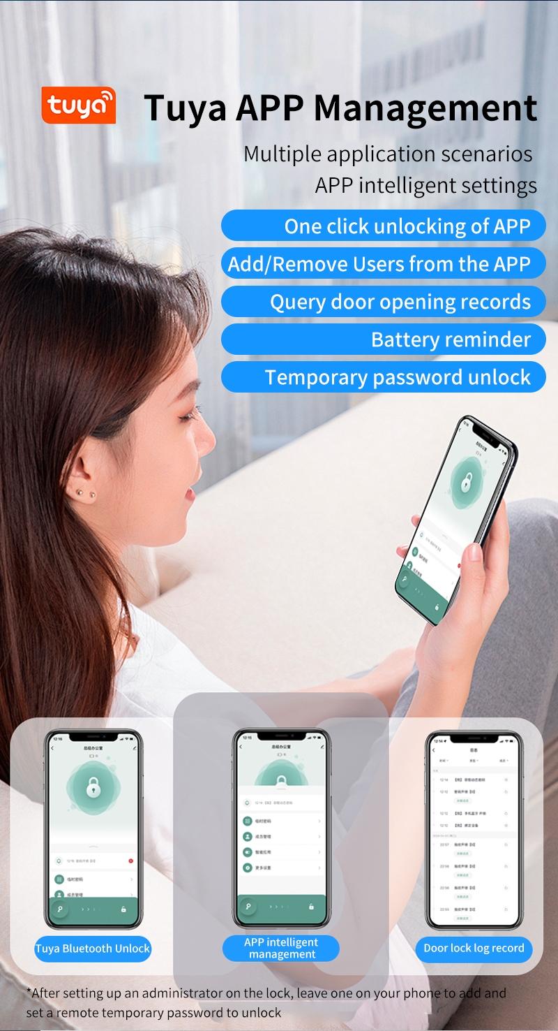 Tuya Smart Fingerprint Door Lock, Wireless Battery Powered, Supports Fingerprints/APP/mechanical Key, Low Energy Design, Low Battery Alert