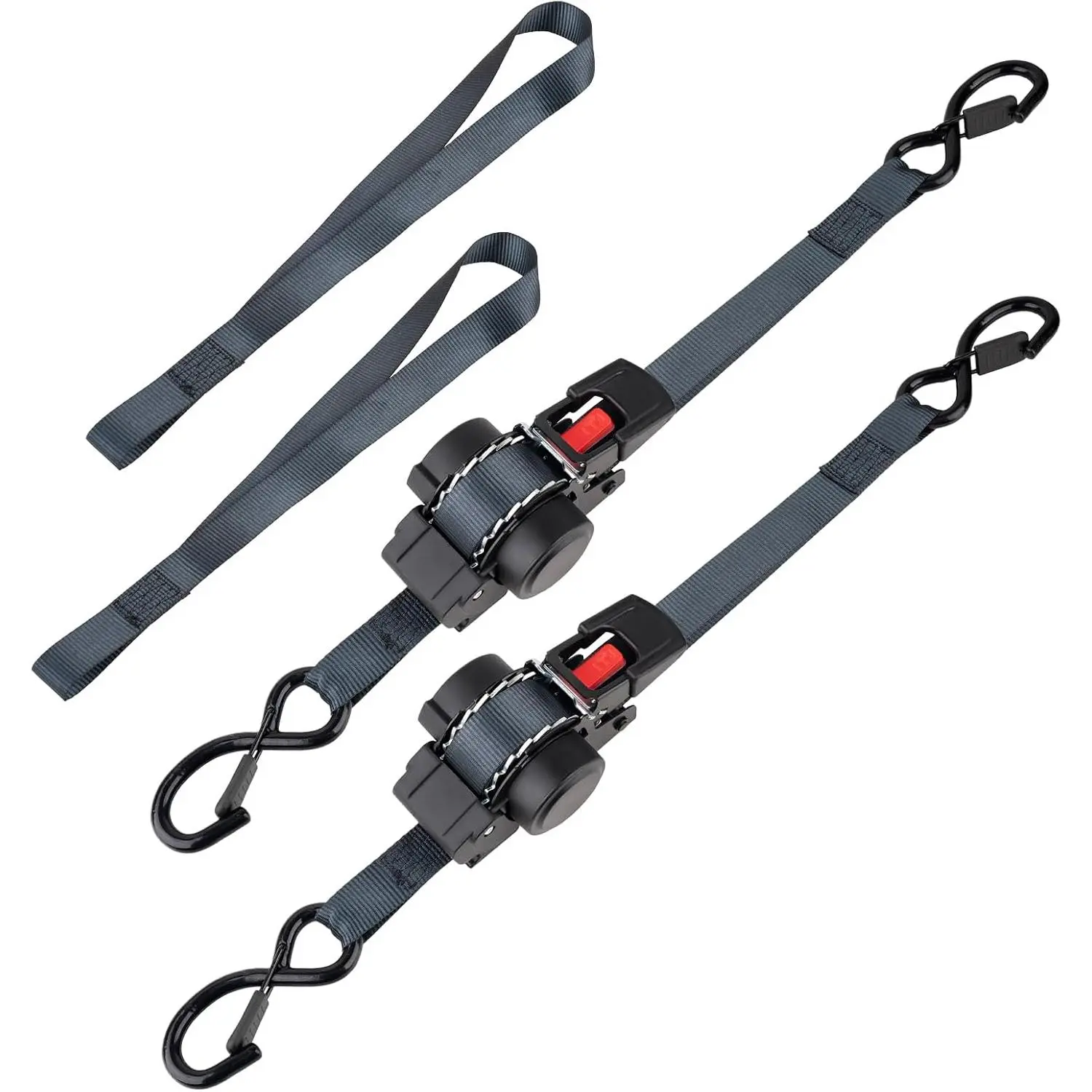 2PCS 1 Inch x 10 FT Self-Retracting Ratchet| Ratcheting Straps with Auto Rewind, 1200 Break Strength, No Loose Ends for Motorcycle, Cargo, Truck, Trailer