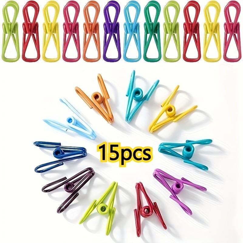 15 Multifunctional Stainless Steel Clips with PVC Coating, Ideal for Paper, Bags, Clothes, Food Sealing, and More