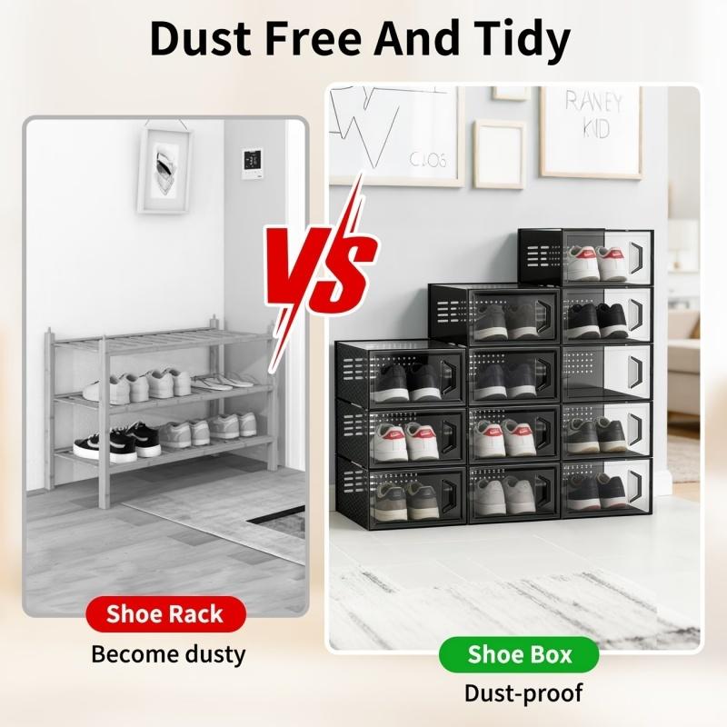 12-piece oversized shoe storage box, transparent plastic stackable shoe finishing box, 2026 Fengshen shoe box! Installation-free + stackable