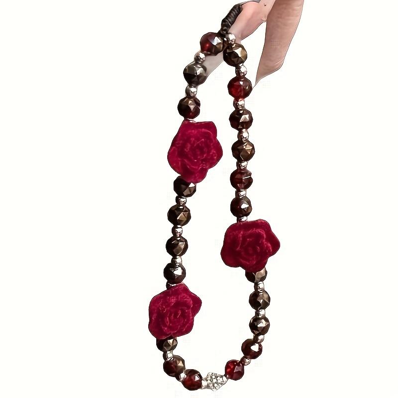 1pc Gothic Red Velvet Rose Bead Phone Pendant - Stylish Acrylic Keychain and Bag Hanging Ornament with Intricate Floral Design, Perfect for Phones and Accessories, Keychain Phone Pendant, Phone Charm, Phone Accessory