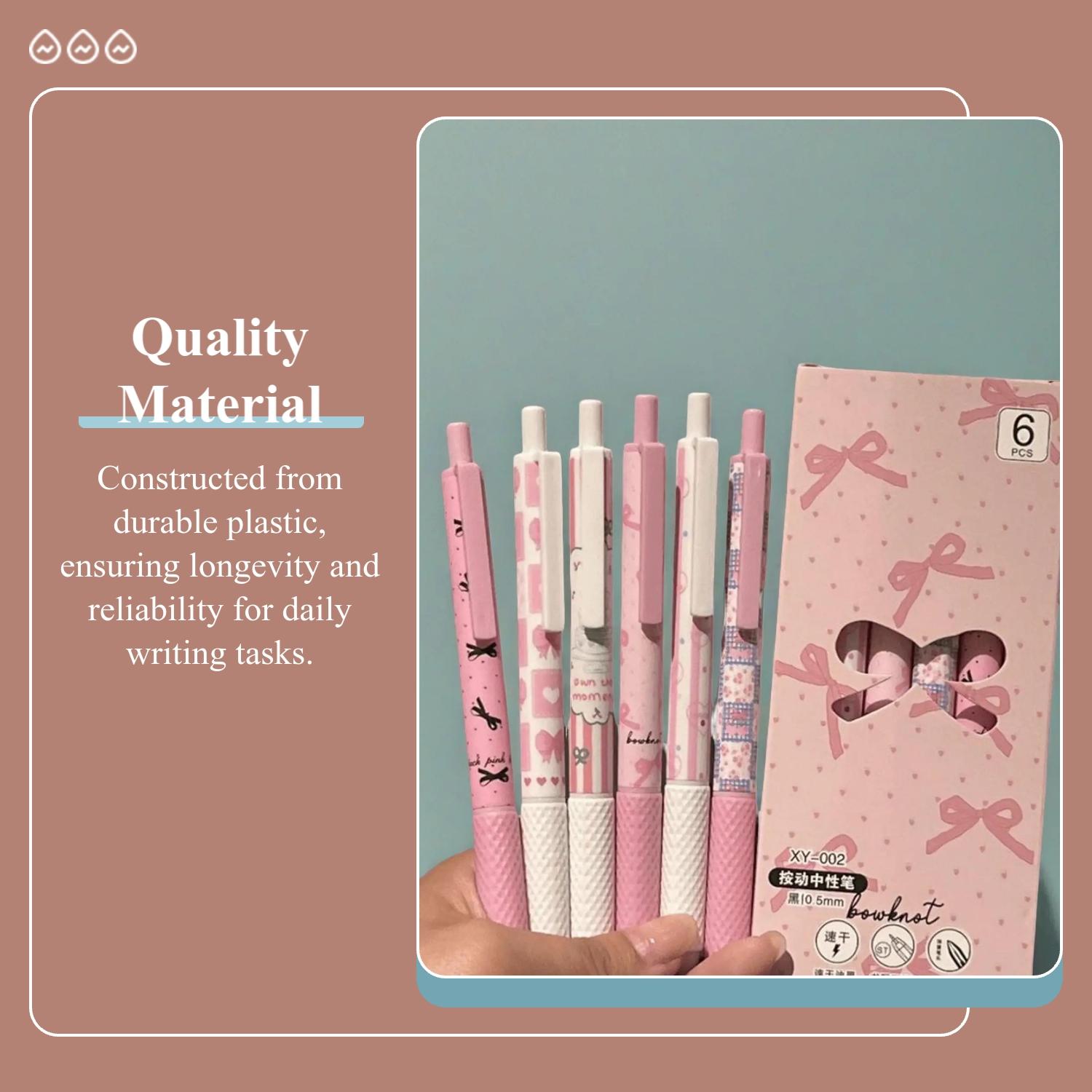 Bow Pattern Press Gel Pen, 6/12/18-Count Quick-Drying Gel Pen Set, Smooth Writing Gel Ink Pens for Home, Office and School, Japanese Aesthetic Stationery Supplies