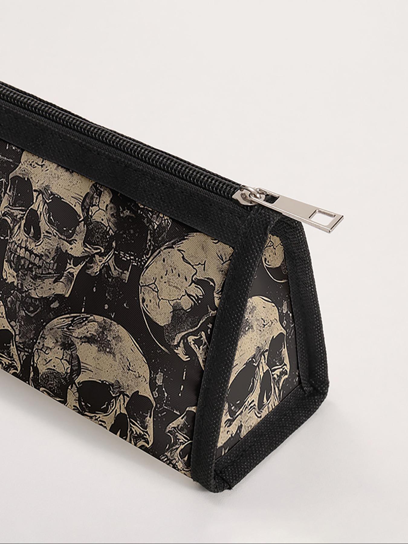 Skull Pattern Triangle Pencil Case, Portable Multi-Functional Stationery Storage Bag, Zipper Design, Unisex, All Seasons, Art Supplies