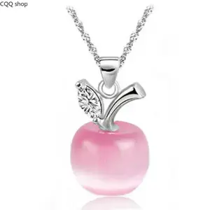 Pink Apple Pendant Female Necklace, Silver-Plated Chain Included, Cute Fruit Charm Minimalist Costume Jewelry, Daily Wear Gift for Women, Daily Wear Necklace summerwins,summerwins