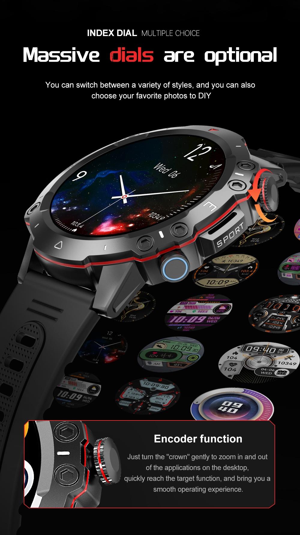 ZW48 Tactical Bluetooth Calling Smart Watch 1.46 Inch HD Round Display LED Flashlight for Outdoor Fitness Daily Wear