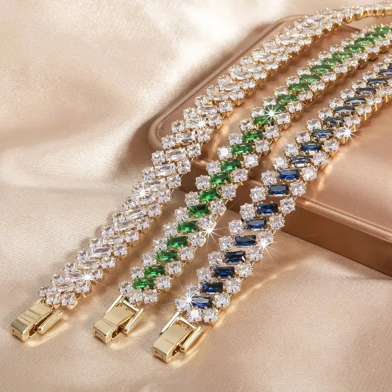 Sparkling Multi-Row Cubic Zirconia Bracelet, Bridal Fully Paved CZ Fashion Wrist Bangle Jewelry for Women,Brilliant Shimmer Multi-Row Inlaid CZ Bracelet, Wedding Bridal All Over Paved Cubic Zirconia Fashion Bracelet Bangle