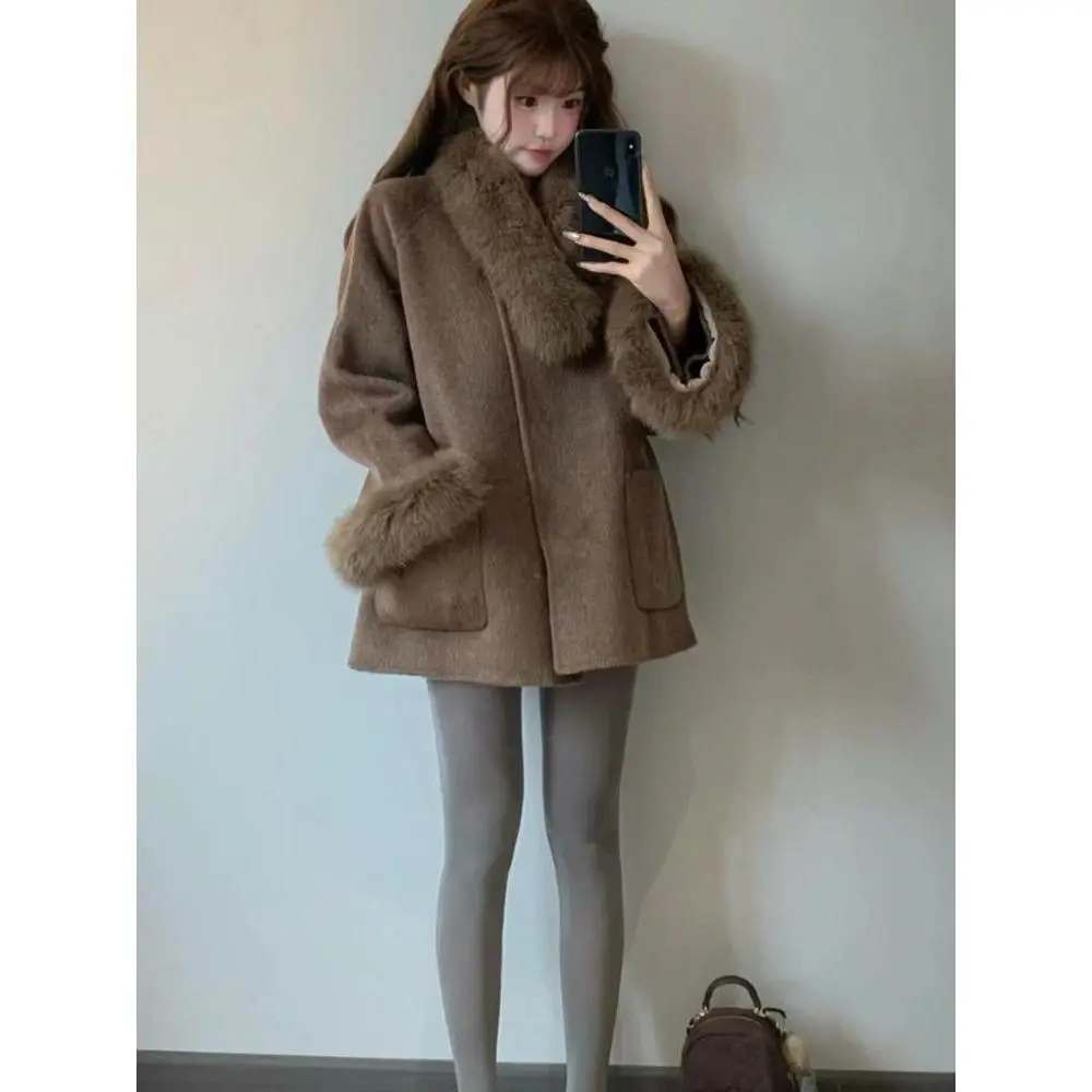 Autumn Winter Vintage Elegant Overcoat Women New Woolen Princess Design Retro Warm Coat Female Brown Chic Korean Popular Clothes
