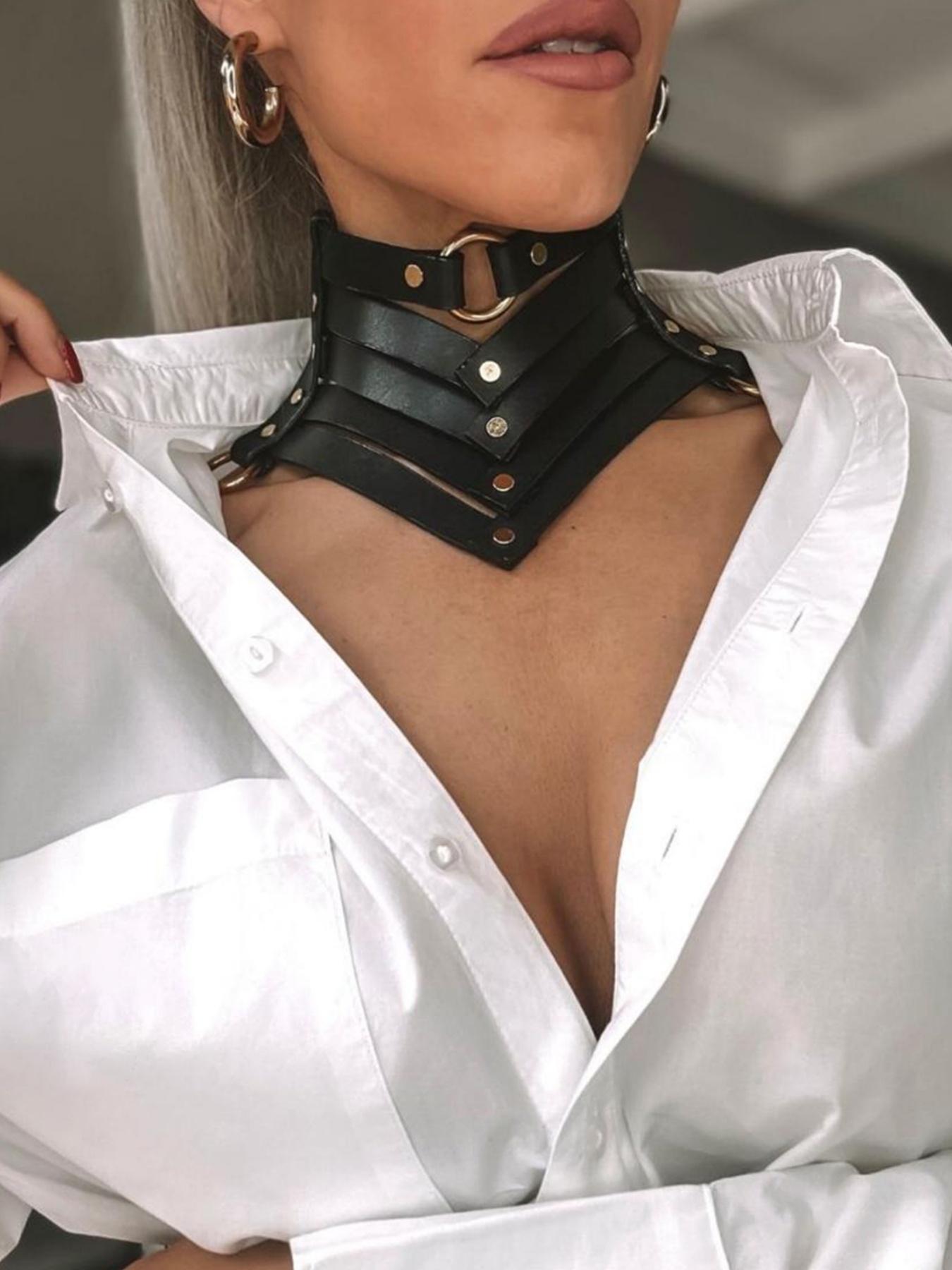 Women's Punk Style PU Leather Choker Necklace, Stackable Clavicle Chain, Halloween Dark Gothic Role Play Accessory, All Season Fashion Costume Prop, Adjustable Choker, Gothic Witch Jewelry