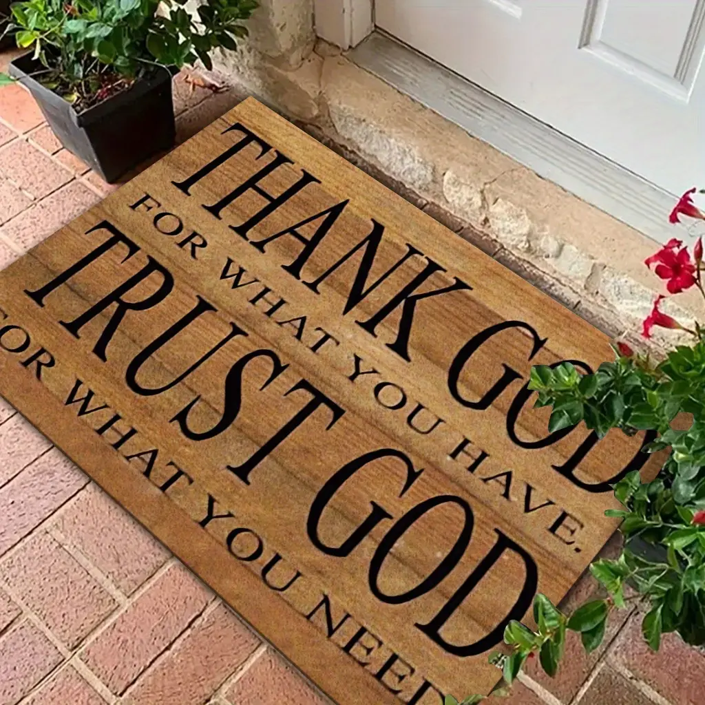 Flannel Floor Mat Inspirational Christian Doormat "Grateful for What You Have, Faithful for What You Need" -- Heavy-duty polypropylene indoor entrance mat, backed, beige-brown, faith-themed housewarming gift, suitable for front doors, porches, bathrooms -
