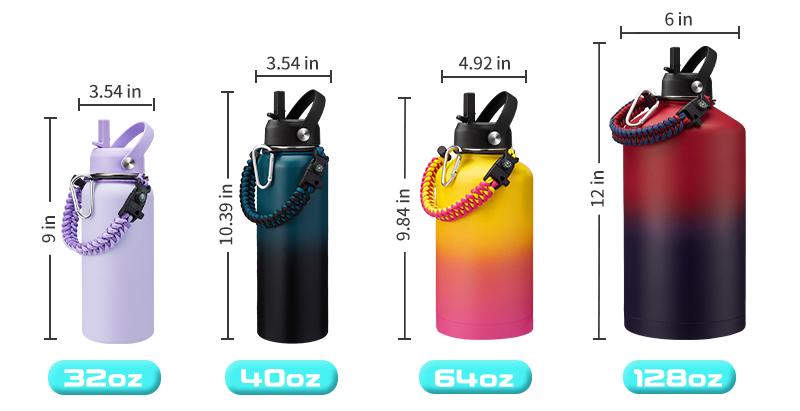 32 OZ Water Bottle with Strap - 32 OZ Water Bottle Insulated with Straw, Protective Boot & Paracord Handle, Stainless Steel Wide Mouth 1/2 Gallon Jug for gym ,Woman Girls, Keep Cold 48H & Hot 24H