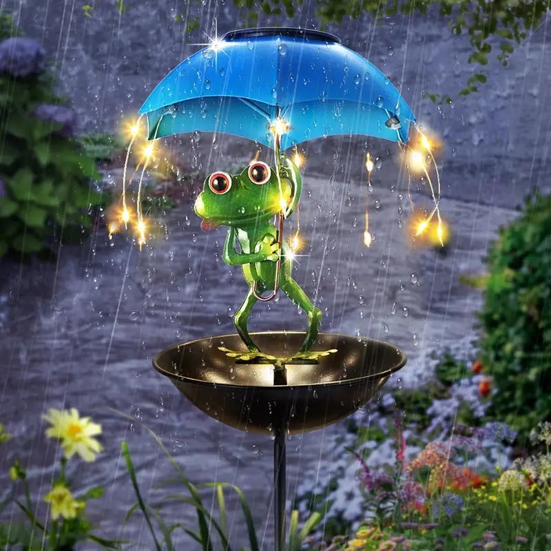 Solar LED Frog Umbrella Light with Bird Feeder, Outdoor Garden Decoration, Garden Decorative Lighting, Weather-Resistant Metal Design, Crystal Decor, Yard Enhancement