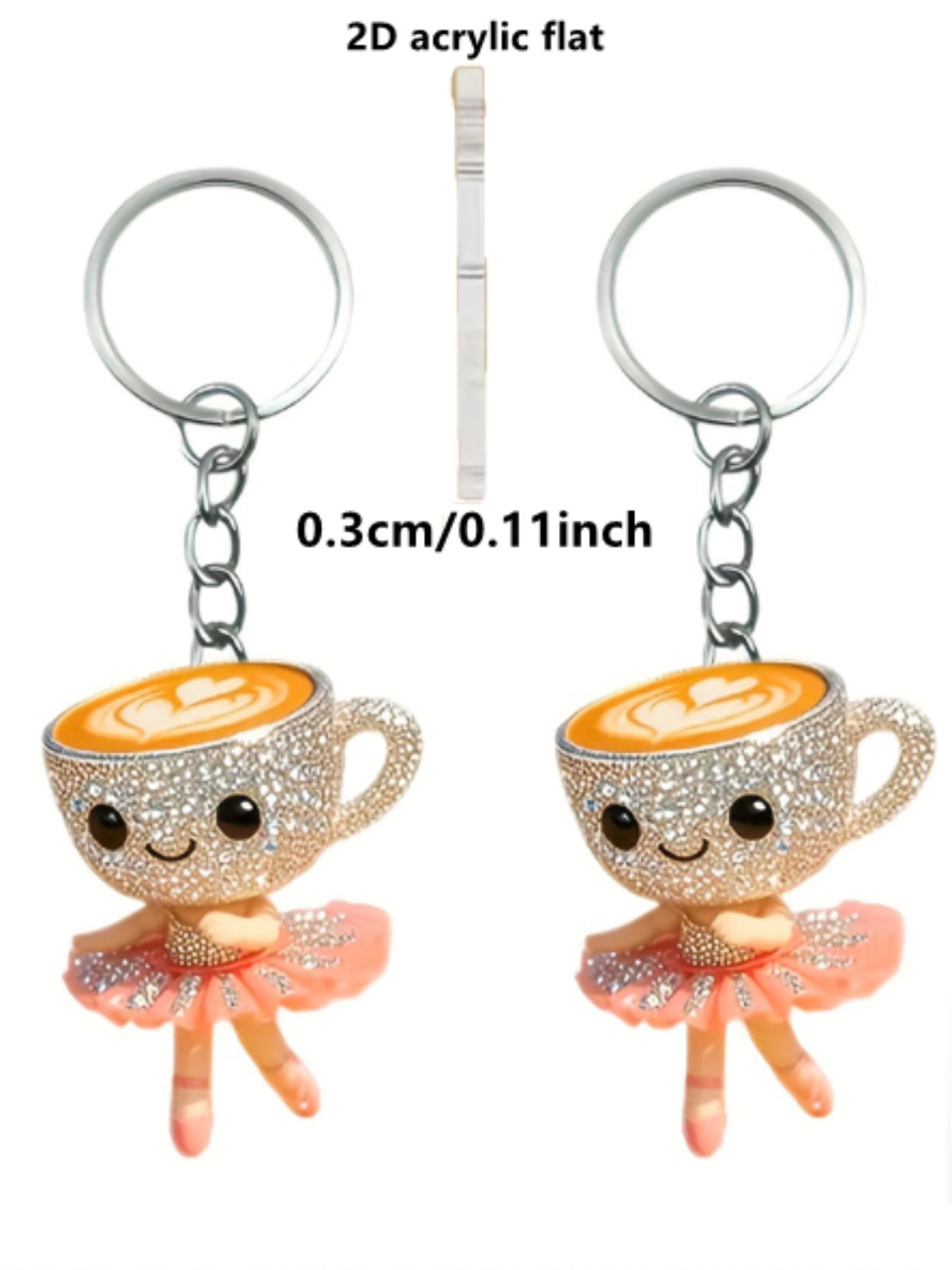 New Acrylic Keychain with Dancing Coffee Cup Design, Perfect Holiday Gift Decoration, Car Key Chain, Backpack Wallet Accessory, Keychain for Bags