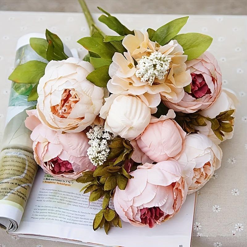 Artificial Peony Flower Bouquet, 1 Count Romantic Faux Flower Bouquet, Decorative Flowers for Home Party Wedding, Spring/Summer Decoration Home Decor Supplies, Peonies Bouquet for Flower Arrangement, Mother‘s Day Gift