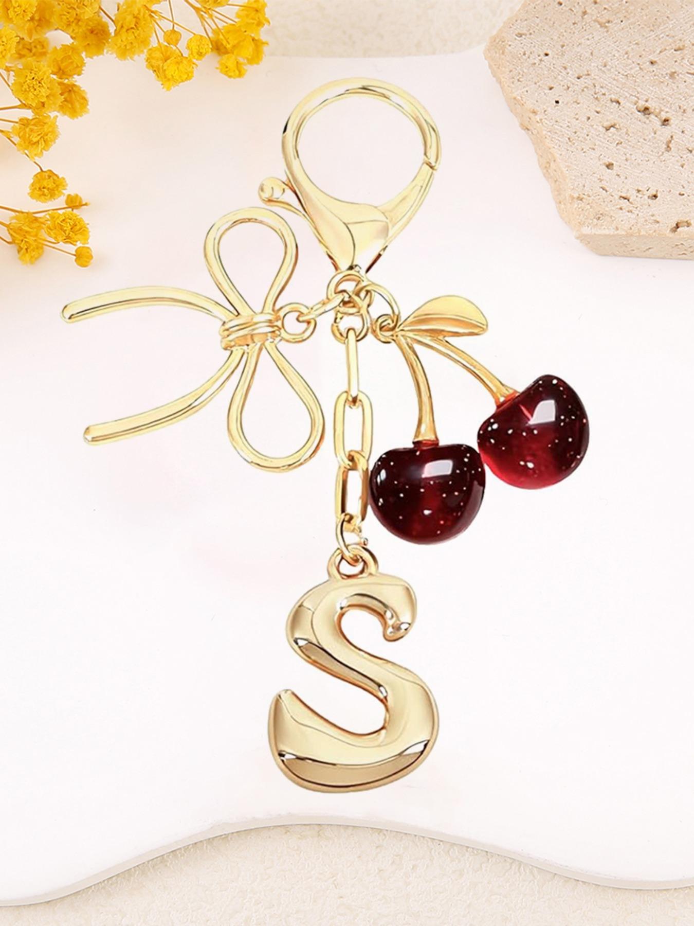Women's Cherry Bow Letter Pendant Keychain, Casual Style Wallet, Handbag and Backpack Accessory, Car Keychain for Students