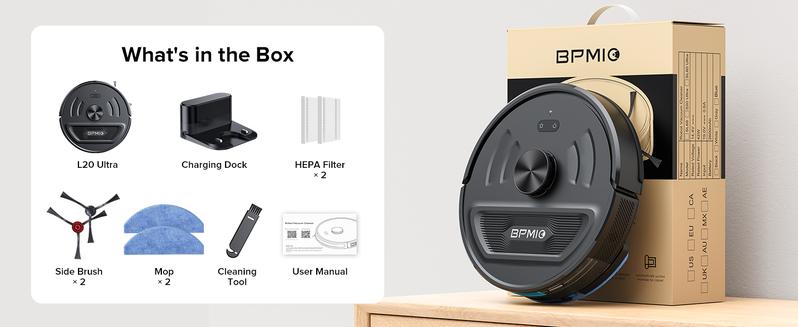 BPMIO B20 Ultra Robot Vacuum Cleaner with Mop 6000Pa Suction 120 Min Runtime LIDAR Navigation Auto Carpet Boost Smart App Control Multi Function Vacuuming BPMIO B20 Ultra Robot Vacuum Cleaner with Mop 6000Pa Suction 120 Min Runtime LIDAR Navigation Auto Carpet Boost Smart App Control Multi Function Vacuuming