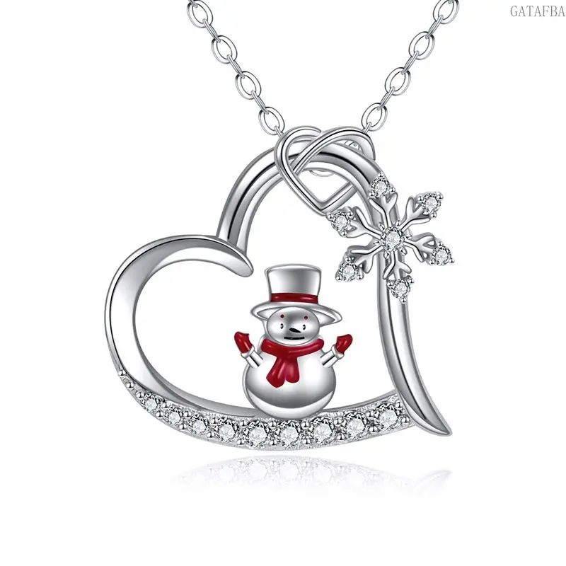 Christmas Style Necklaces for Women, Micro Inlaid O-chain With Heart, Snowflake and Snowflake Pendants