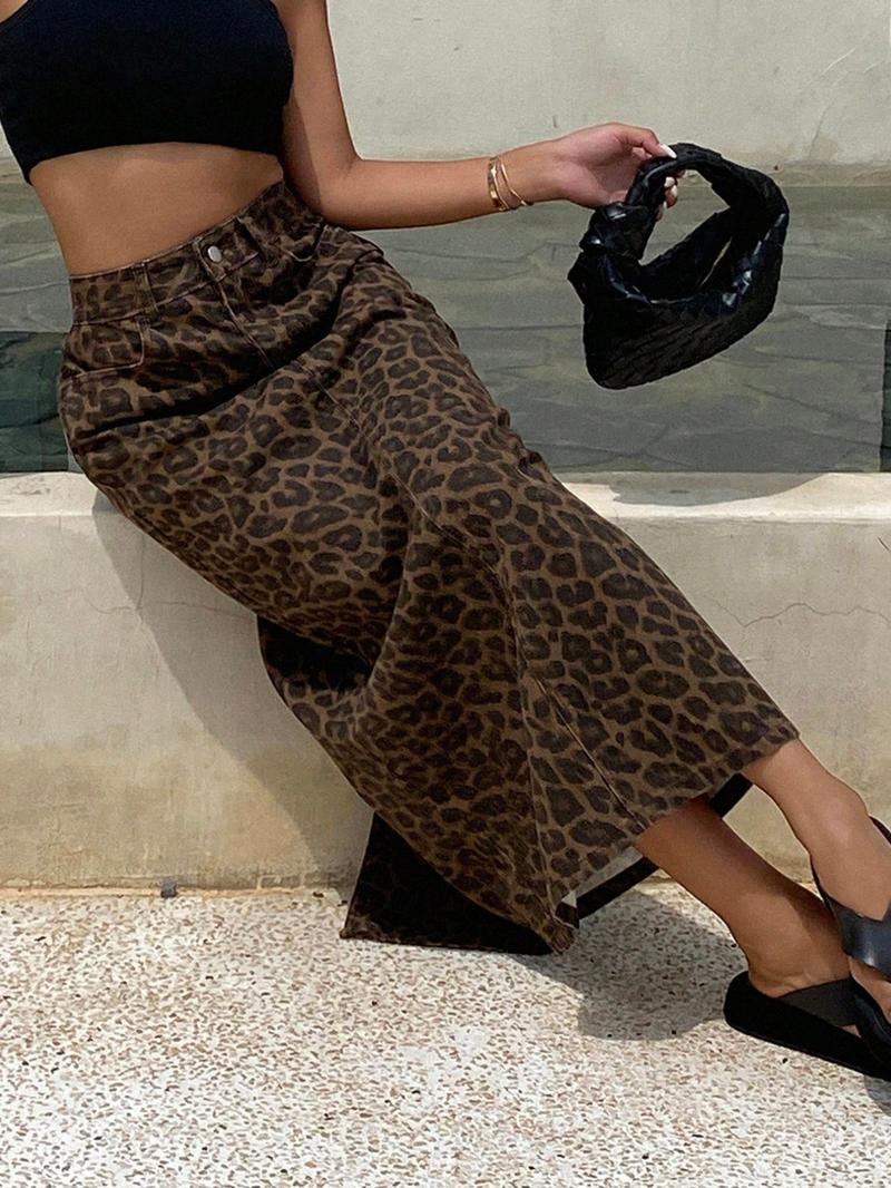 Women's Leopard Print Long Dress, Casual Fitted Button Fly Design, All-Season Wearable Fashion, Perfect for Daily & Occasions